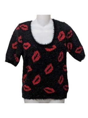 BONGO Eyelash Love Lips Kisses Scoop Neck Mod Sweater S